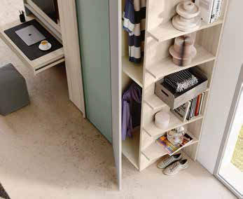 Cameretta 1 piazza e mezza, finitura Agave e Grigio seta, letto imbottito