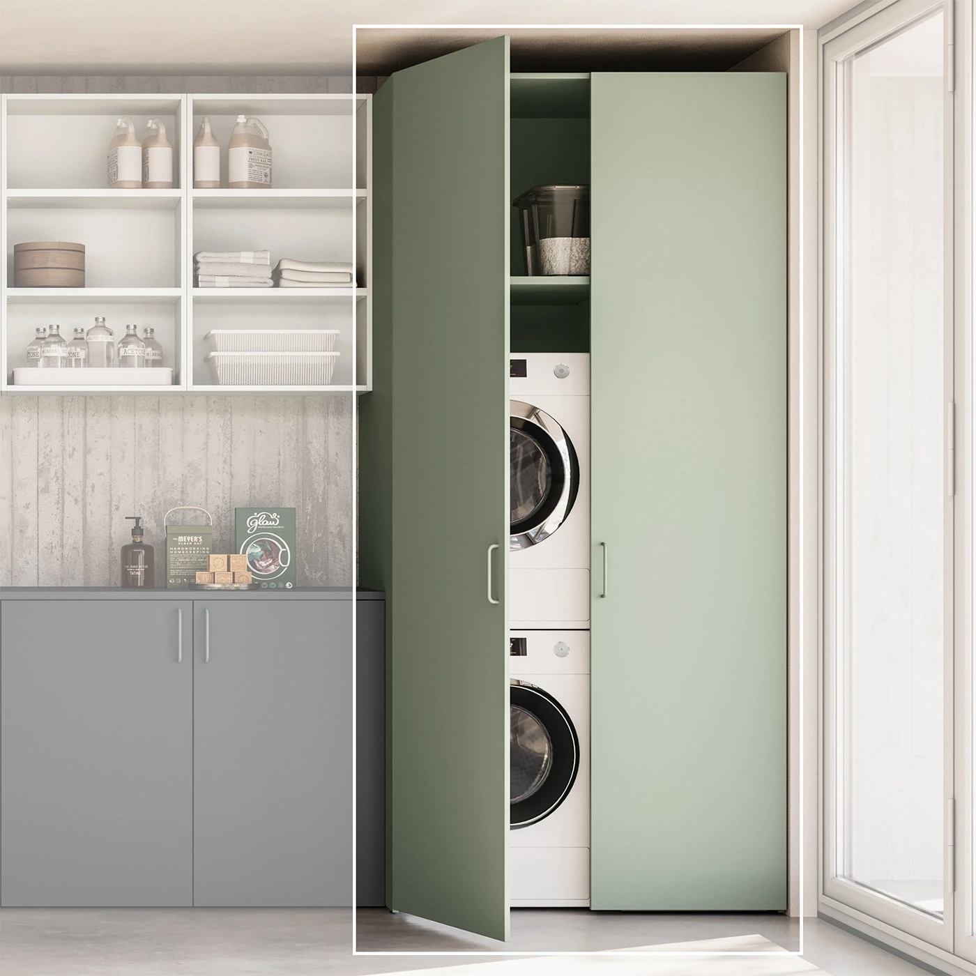 Mobile lavanderia coprilvatrice e asciugatrice, L.120 H.258, Agave