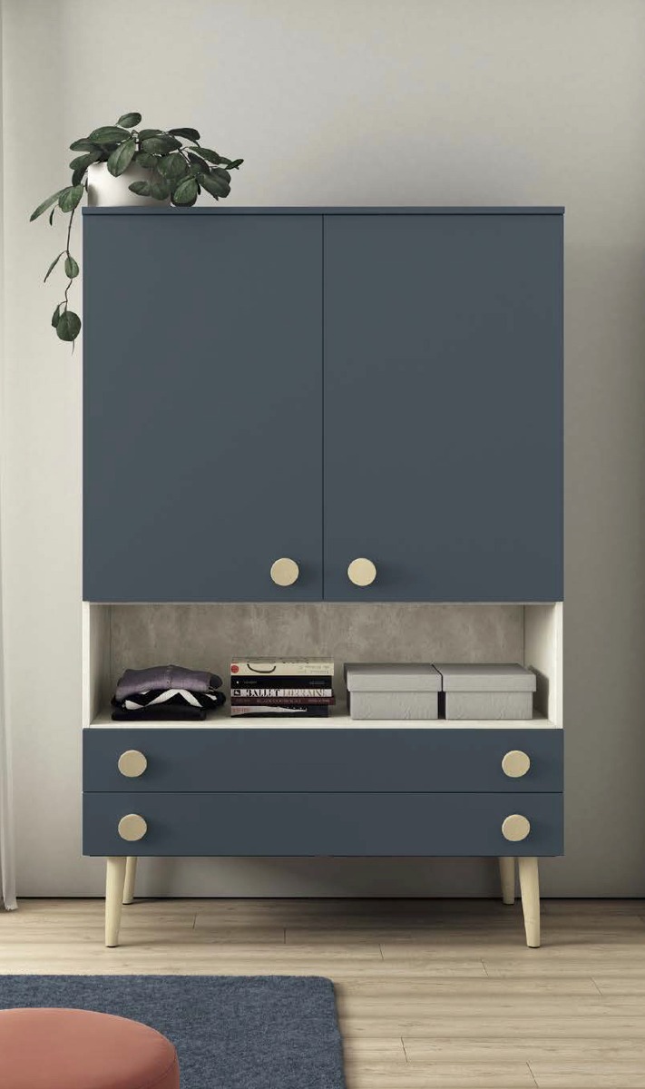 Armadietto H184 con 2 ante e 2 cassetti, finitura Blu opale