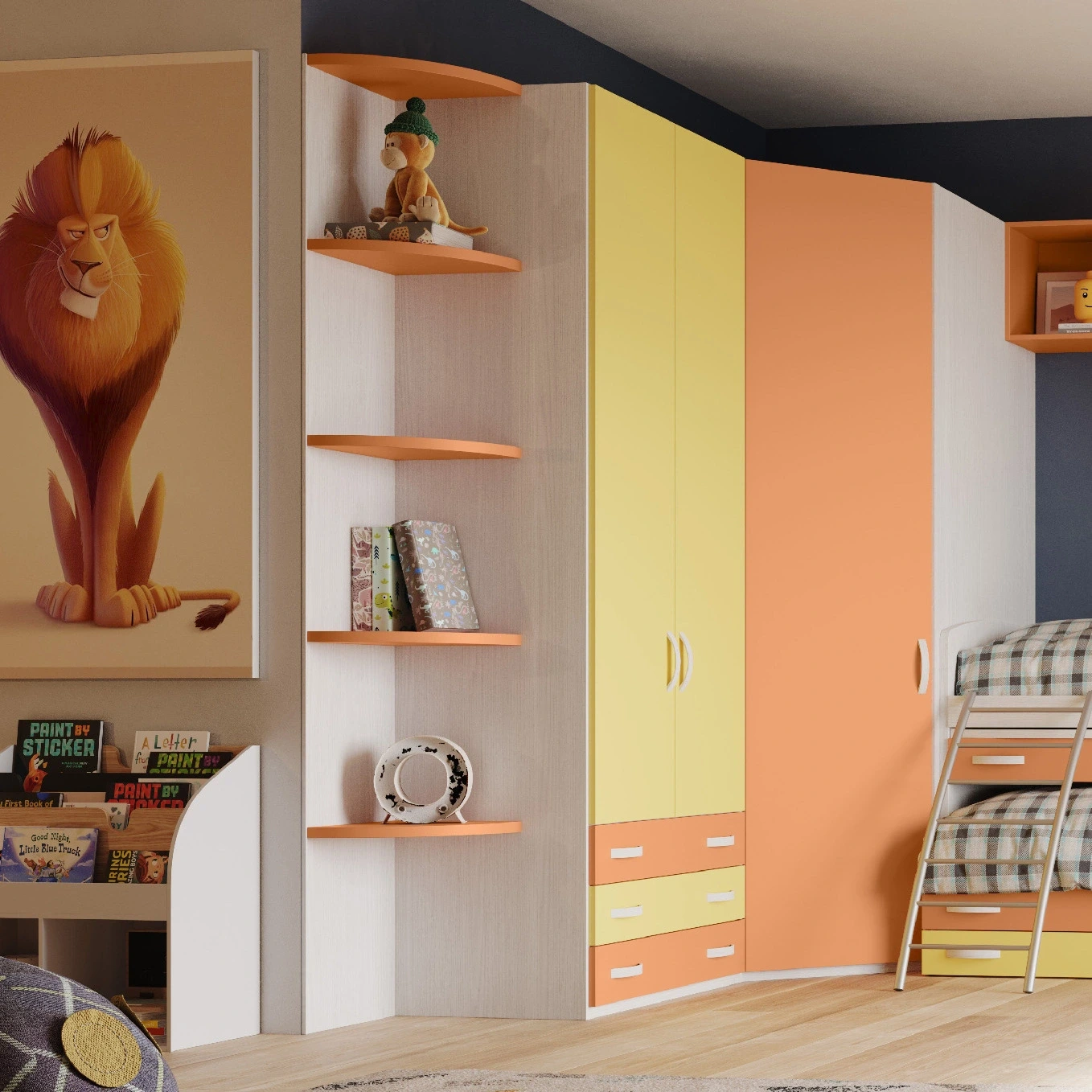 Armadio con cabina, Nuvola frassino, Albicocca e Giallo, L.270x100