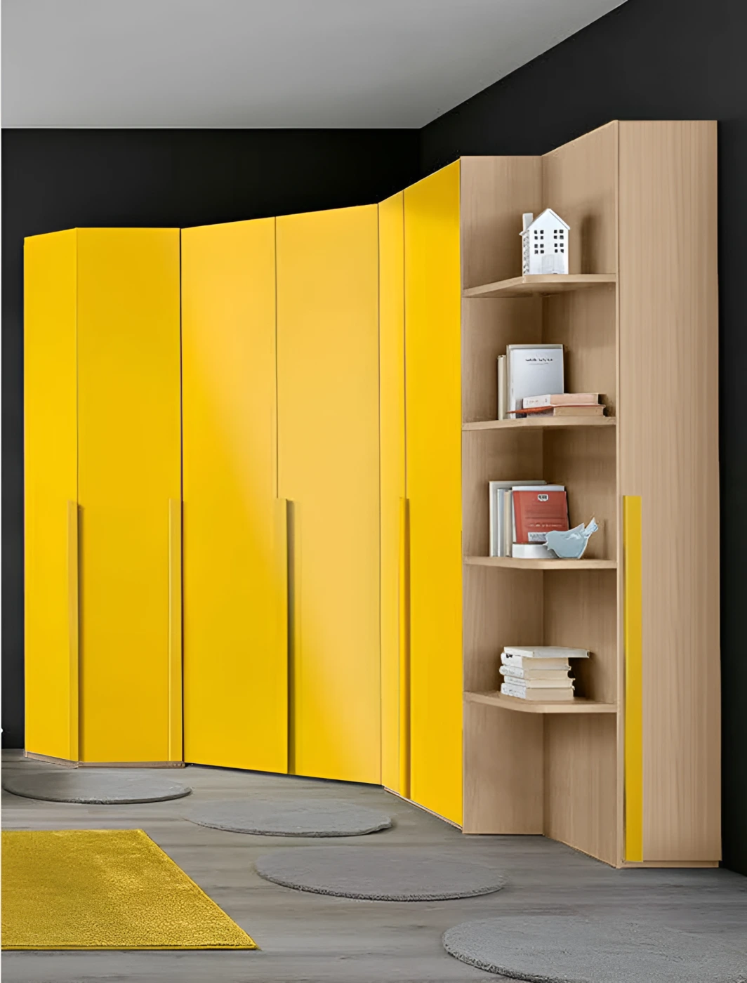Armadio con cabina a 7 ante battenti in Rovere ambra e Girasole