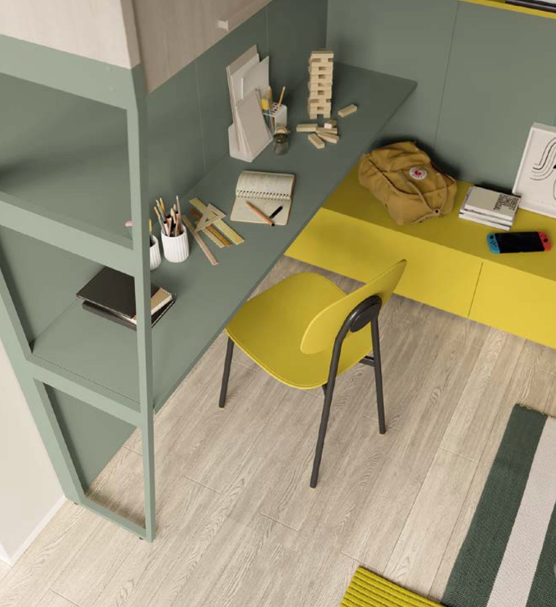 Armadio a ponte angolare con 10 ante battenti, finitura Ciliegio Bianco e Agave