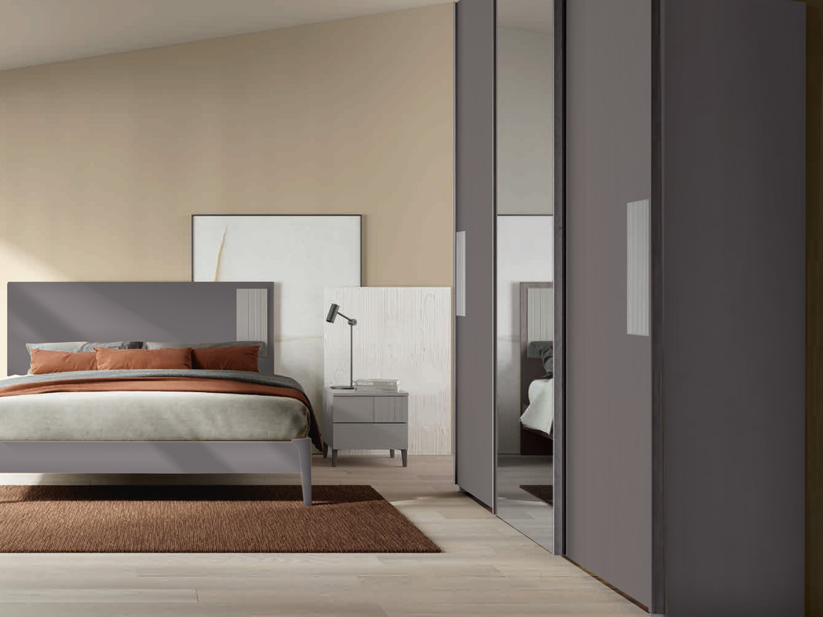 Armadio scorrevole a 3 ante con specchio, finitura Grigio titanio e Dorian