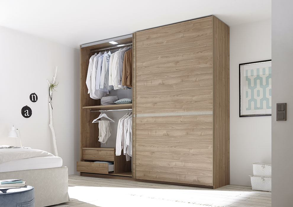 Camere matrimoniale moderna conveniente, finitura Noce Chiaro e Argilla