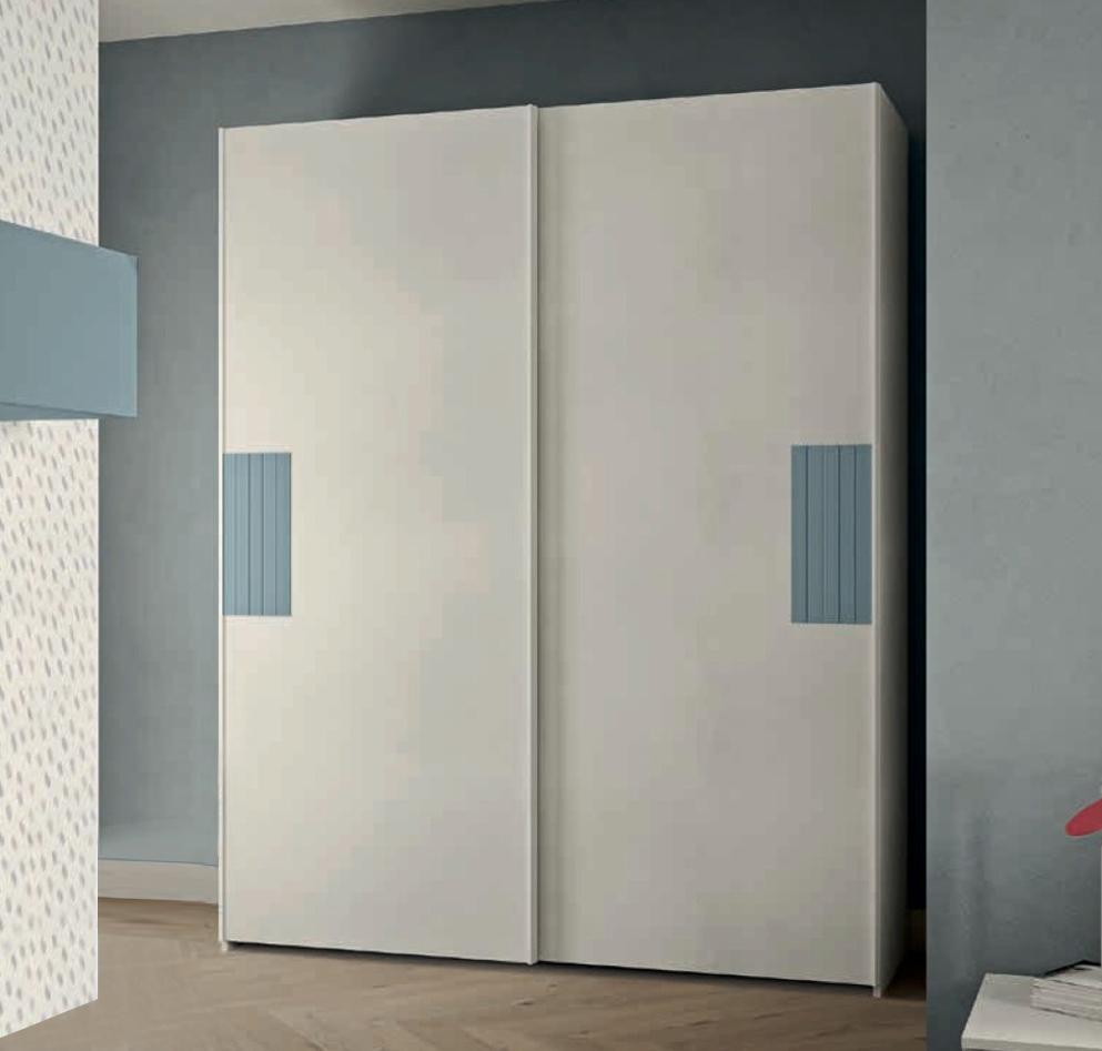 Armadio cameretta scorrevole 2 ante, finitura Cemento artico e Cadaques