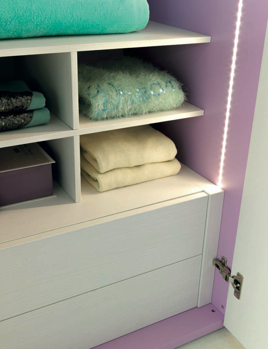 Armadio per bambini Moretti Compact, 4 ante Betulla e Lilla laccato