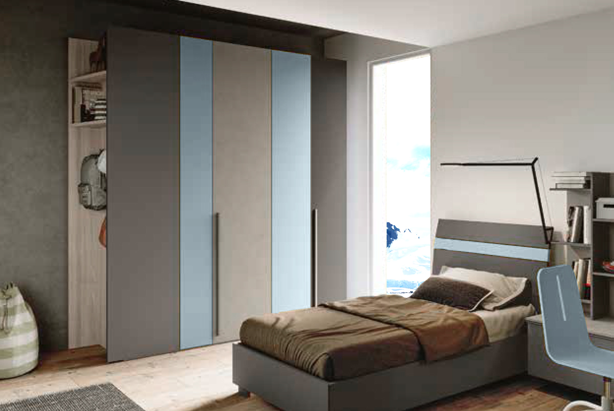 Armadio camerette 4 ante battenti in Grigio cenere, Seta e Carta da zucchero