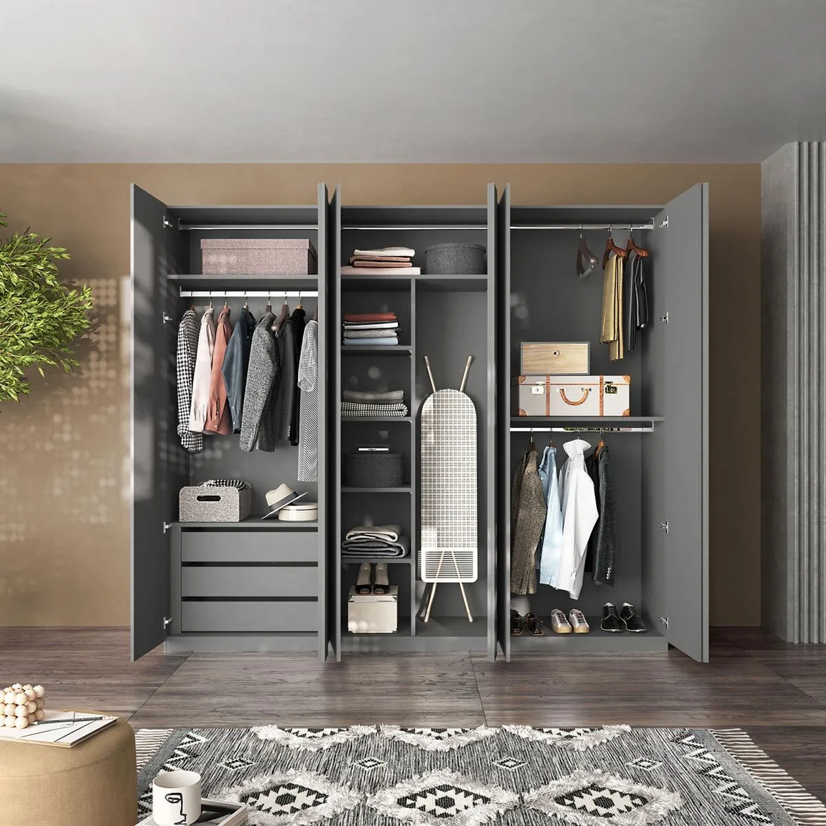 Armadio con tv girevole, finitura cashmere, prevendita a prezzo scontato, spedizione gratuita