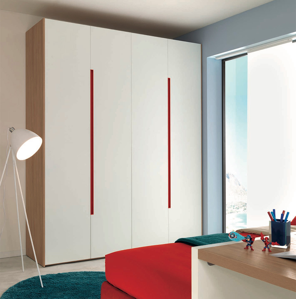 Armadio camerette Moretti Compact, Bianco frassino e Olmo