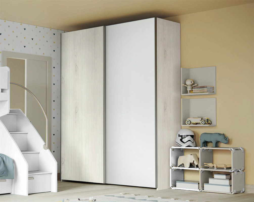 Armadio moderno a 2 ante in finitura Rovere Gesso e Bianco Opaco
