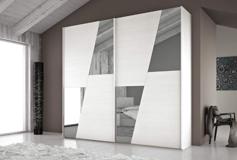 Armadio 2 ante scorrevoli bianco con inserti specchio