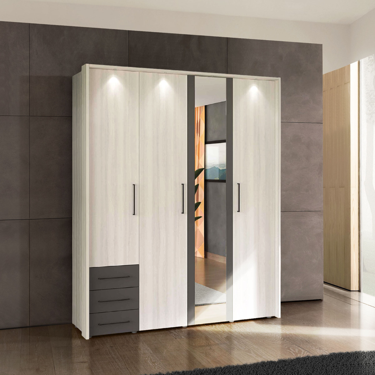 armadio stile industriale bianco frassino