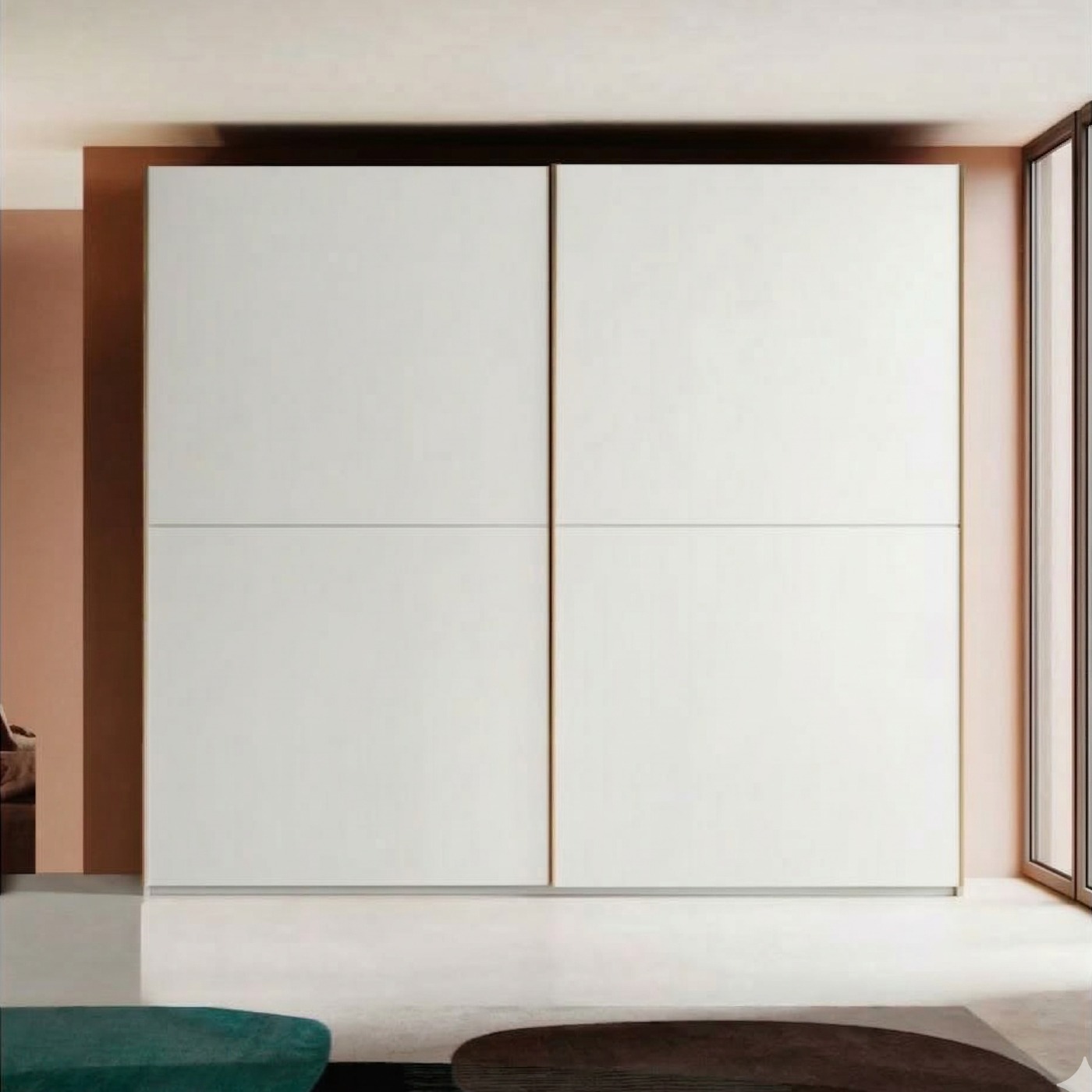 Camera matrimoniale Levante completa, finitura Bianco nobilitato opaco e Noce Biondo