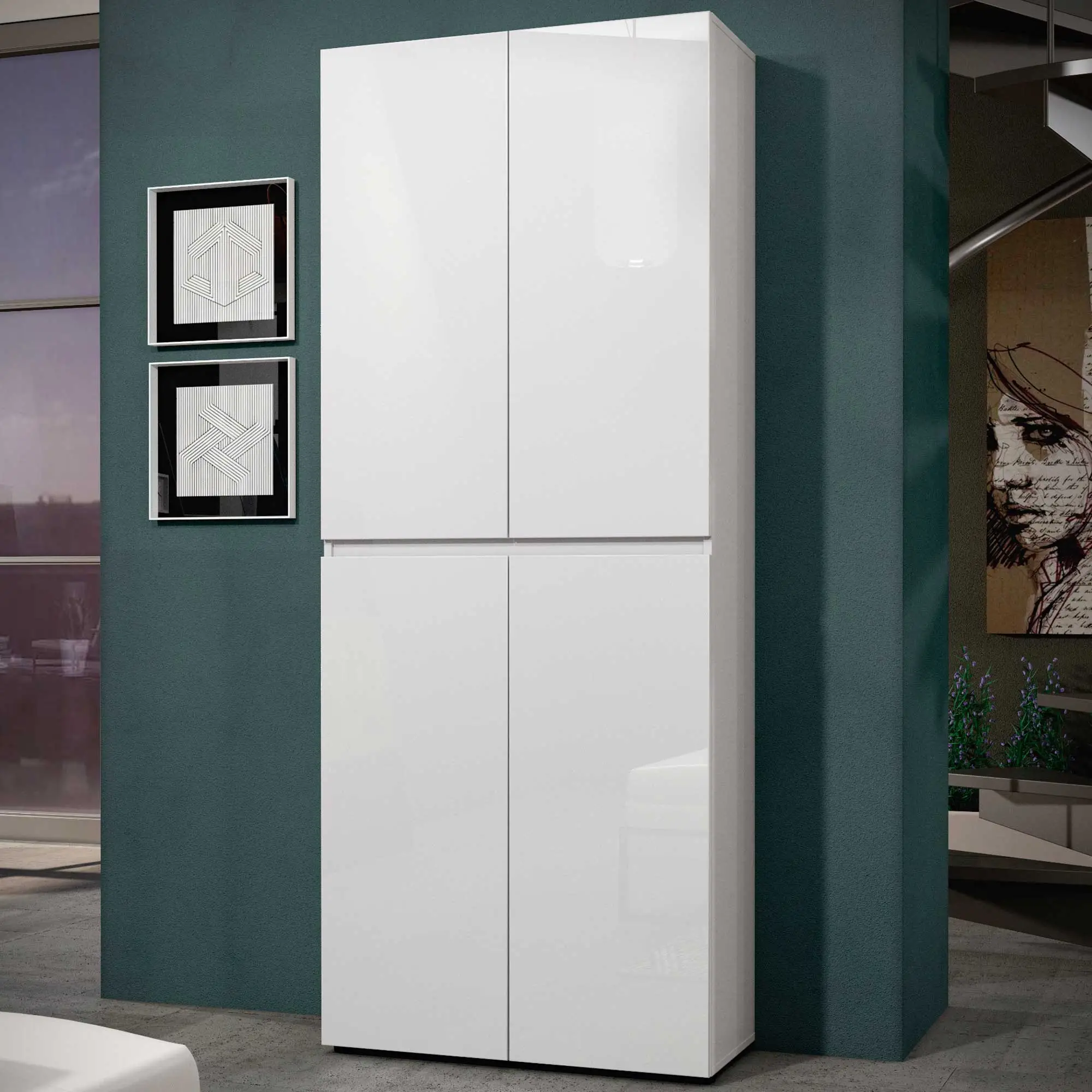 Armadio multiuso 4 ante minimal Bianco lucido in offerta