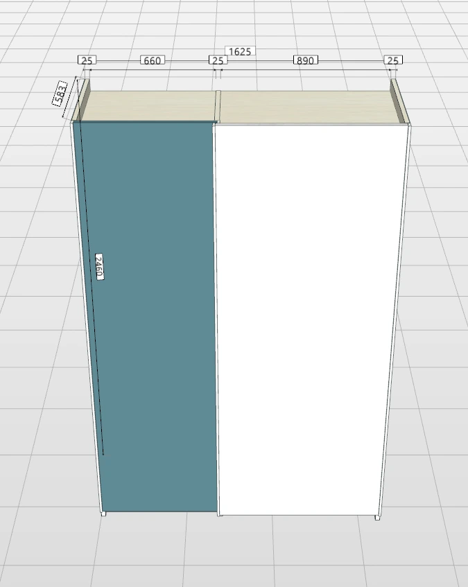 Armadio scorrevole 2 ante, L.163, Snow e Ceruleo laccato