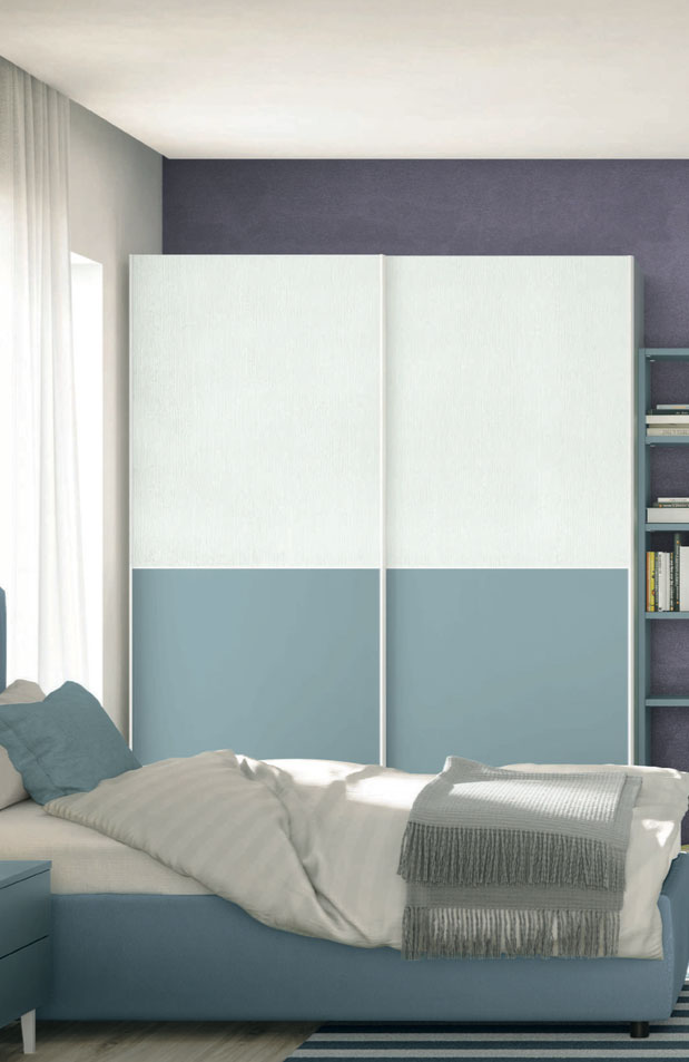 Armadio con 2 ante scorrevoli in finitura Cadaques e Rovere bianco