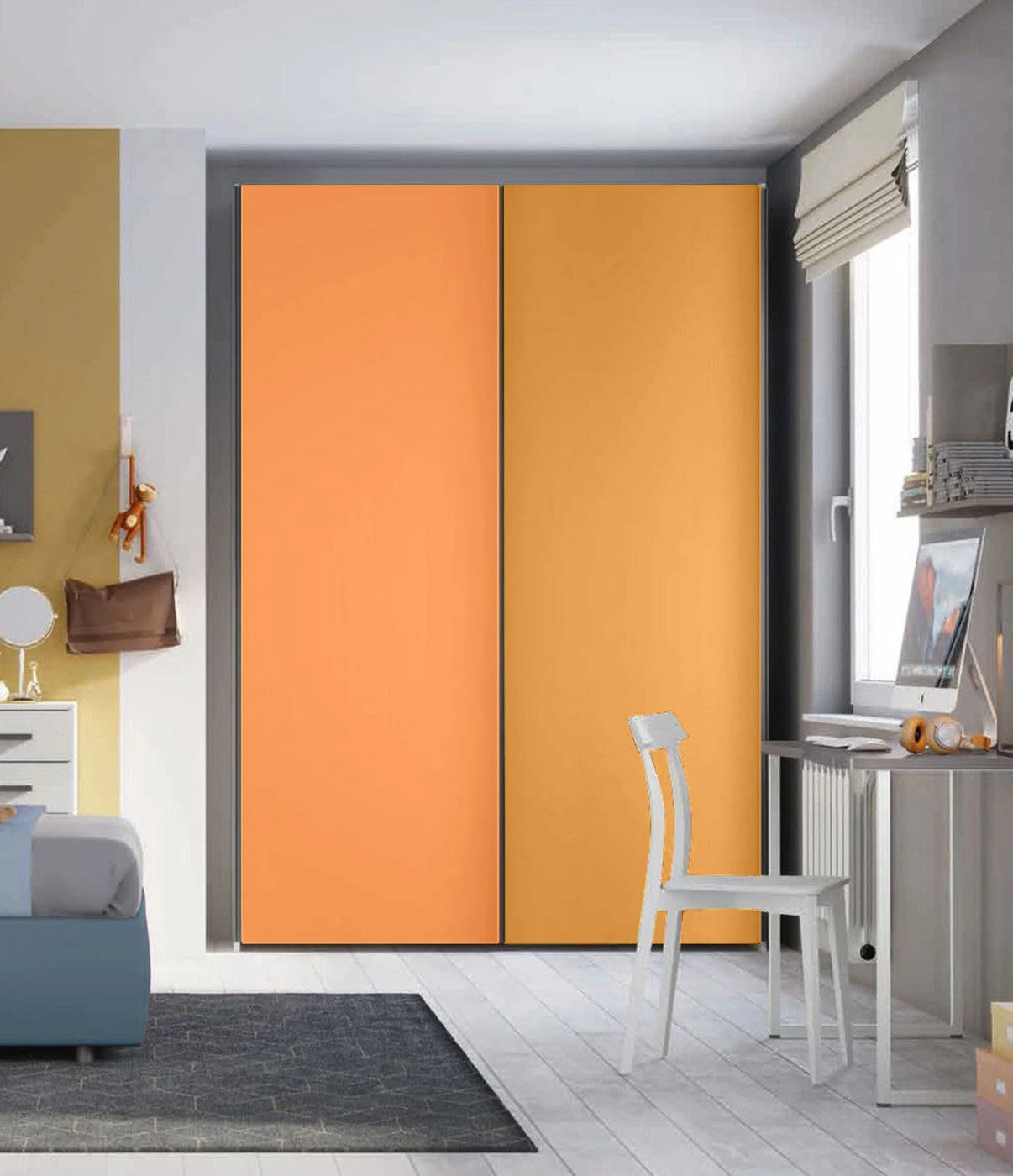 Armadio 2 ante scorrevoli H.225 L.178, finitura Papaya e Miele