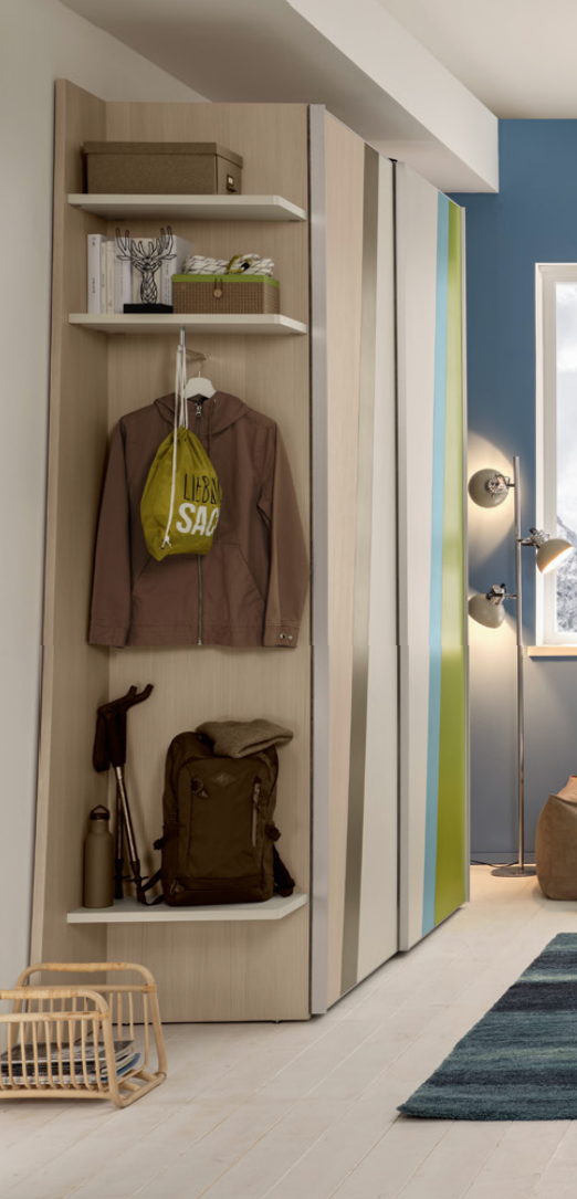 Armadio camerette L.155 Moretti Compact, Oliva, Tabacco e Cielo laccato