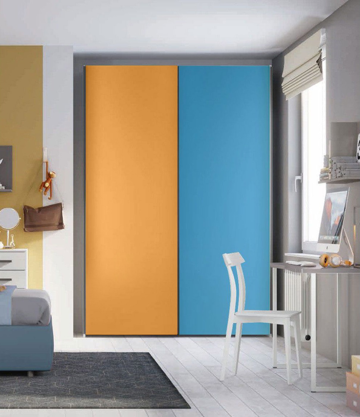 Armadio 2 ante scorrevoli H.225 L.178, finitura Miele e Cadaques