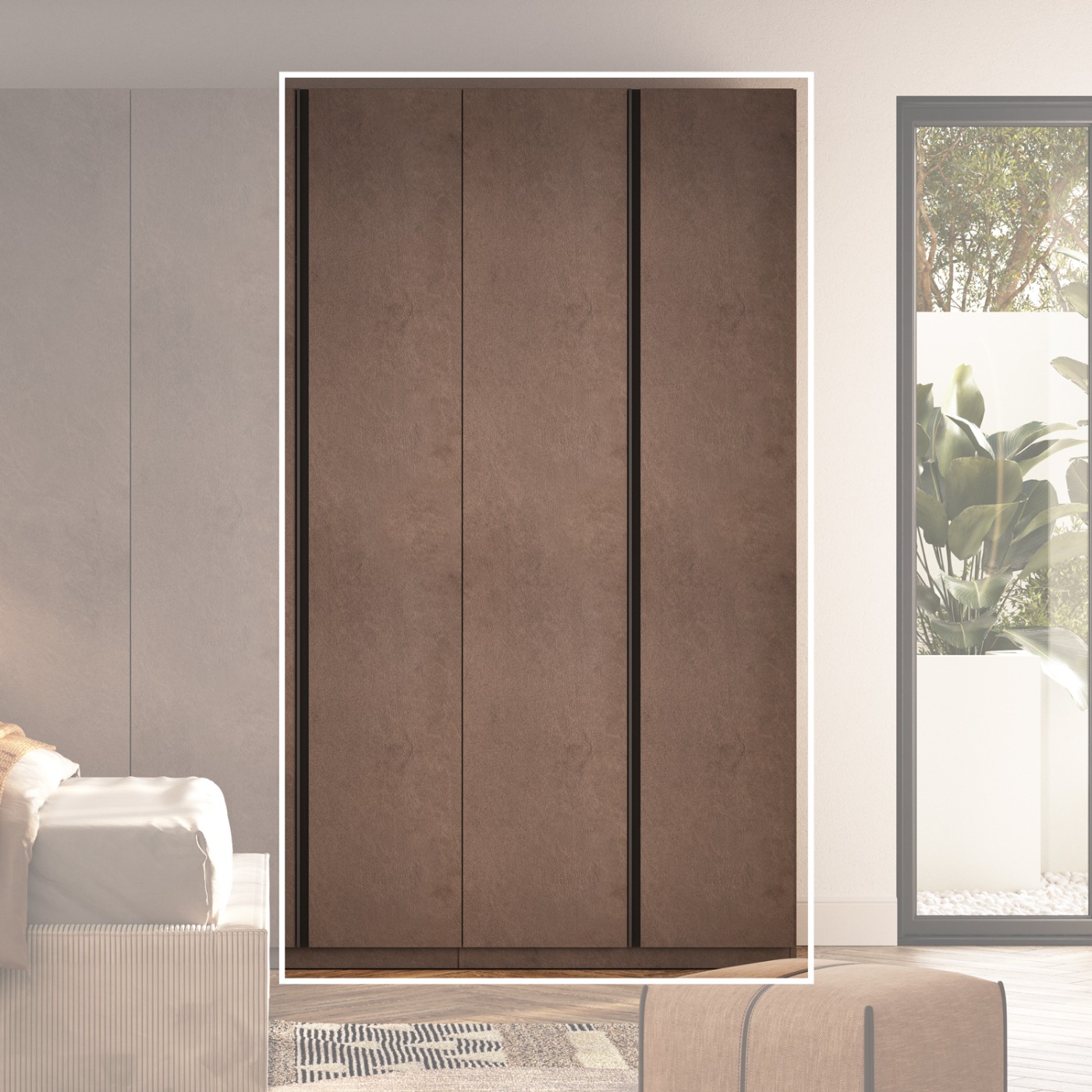 Armadio 3 ante Bronzo, con maniglie Antracite, L.145