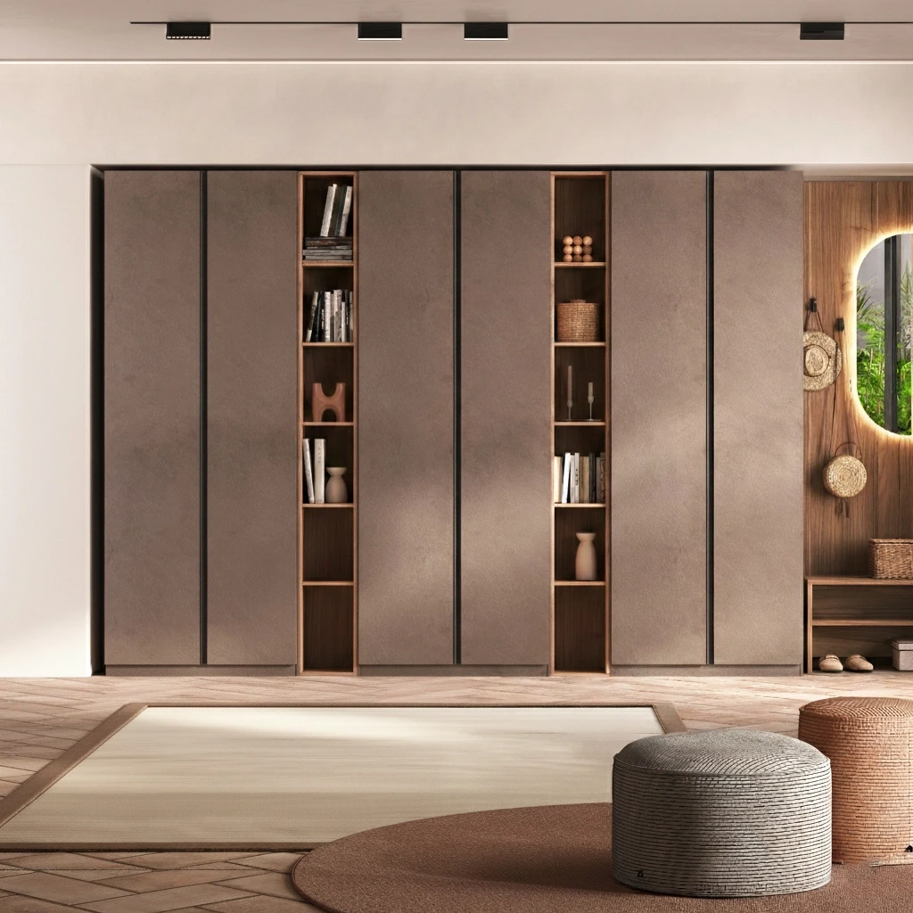 Armadio 6 ante con librerie Mercure, Bronzo con maniglie gola Antracite