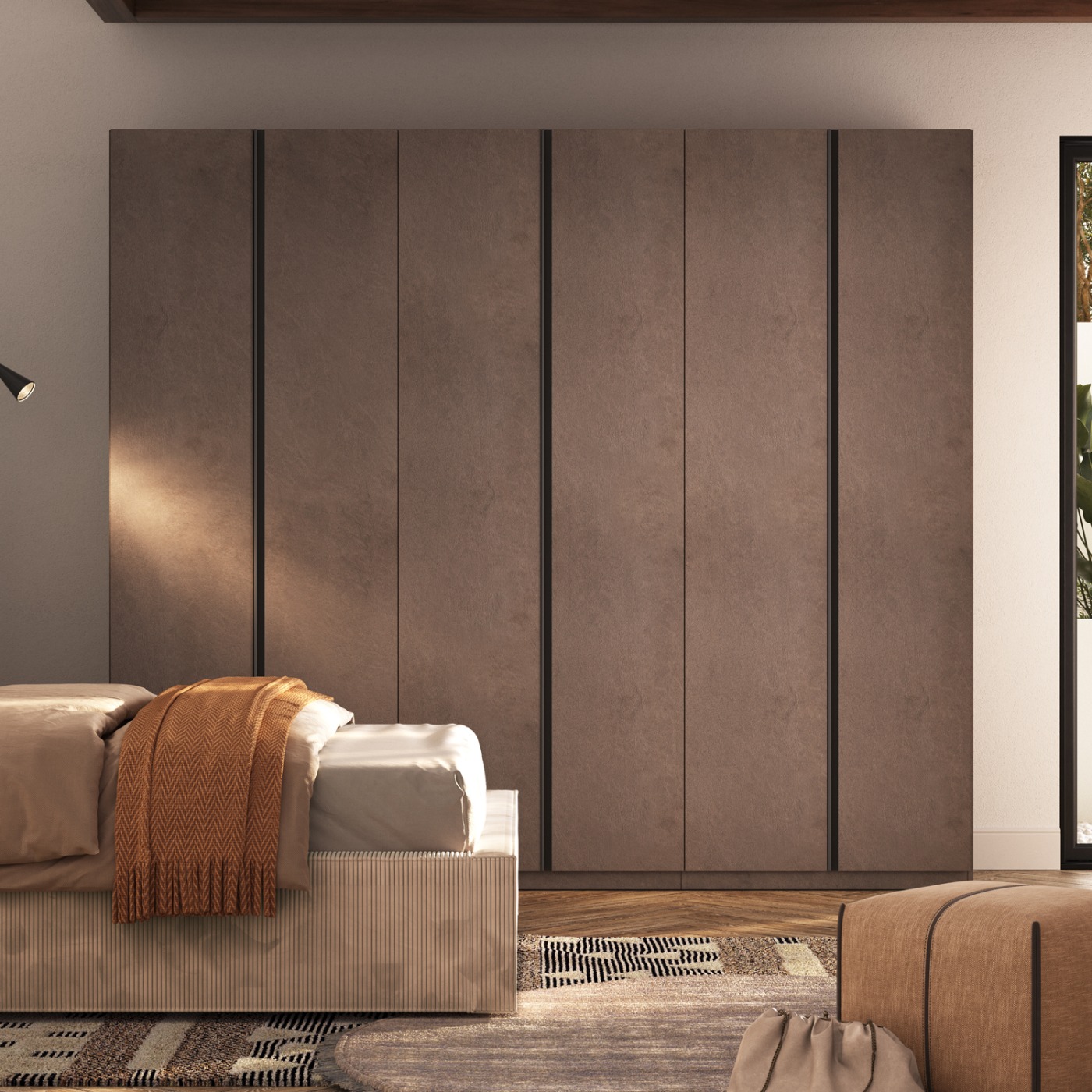 Armadio 6 ante, Bronzo con maniglie gola Antracite, collezione Mondo