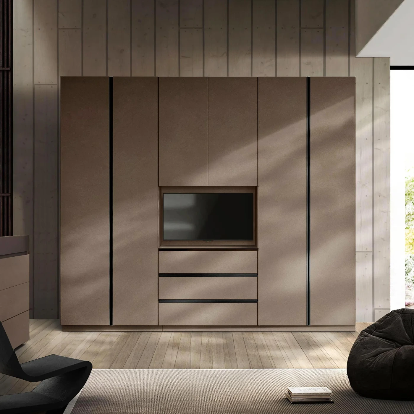 Armadio con tv girevole, finitura Bronzo, prevendita a prezzo scontato, spedizione gratuita