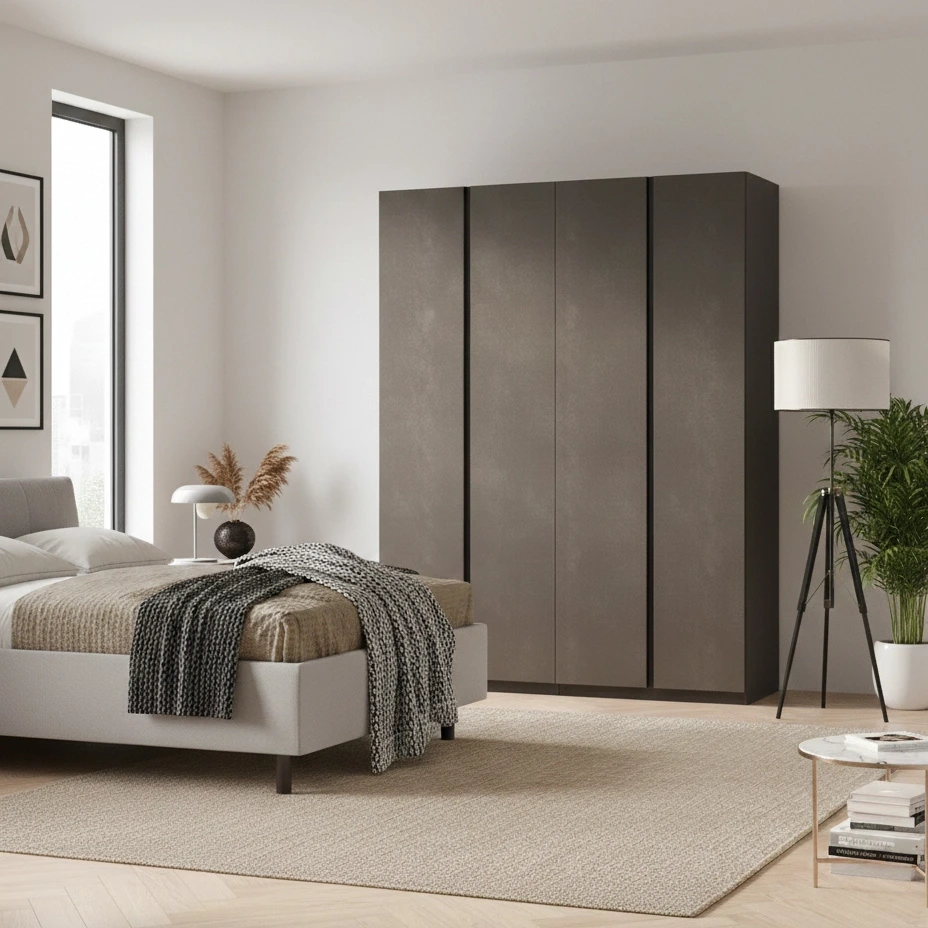 Armadio 4 ante, Bronzo con maniglie gola Antracite, collezione Mondo