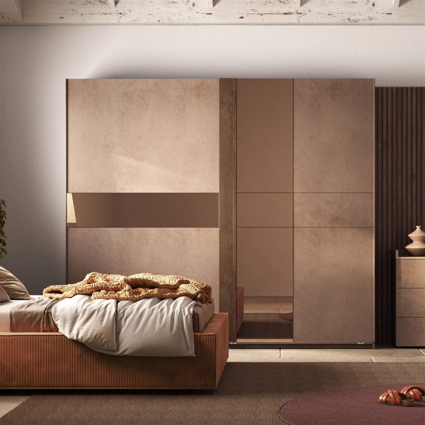 Armadio Bronzo e Mercure con specchio, 2 ante scorrevoli