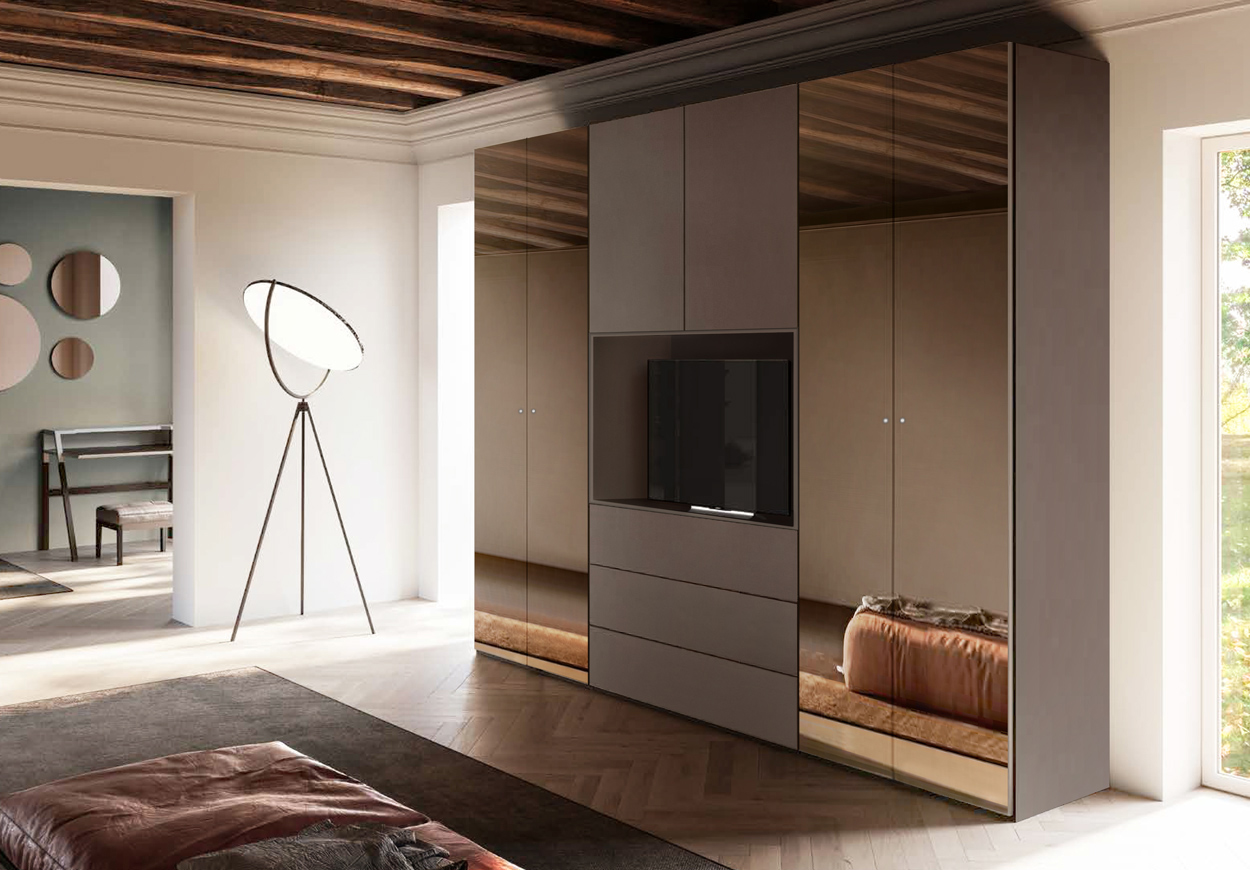 Armadio moderno scontato, con ante vetro Bronzo 