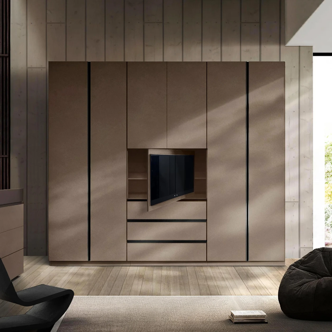 Armadio con tv girevole, finitura Bronzo, prevendita a prezzo scontato, spedizione gratuita