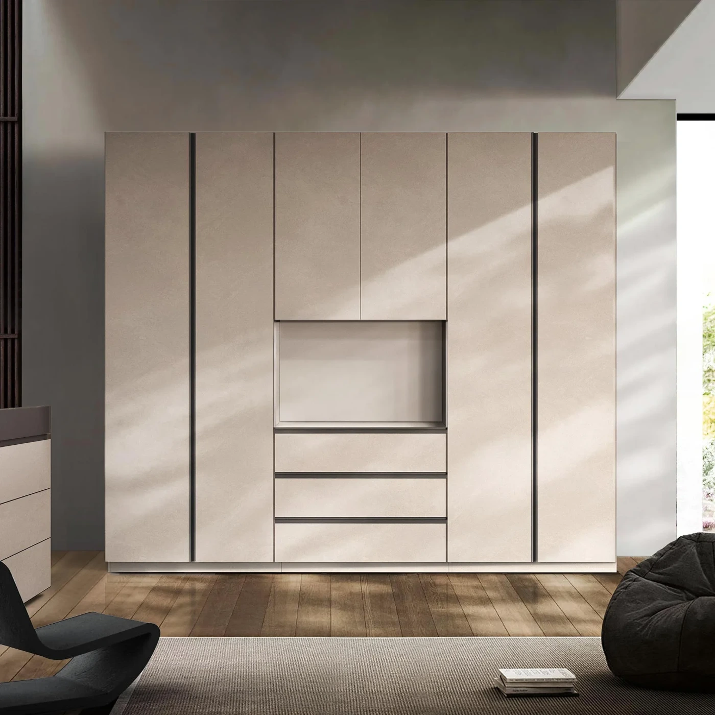 Armadio con tv girevole, finitura cashmere, prevendita a prezzo scontato, spedizione gratuita