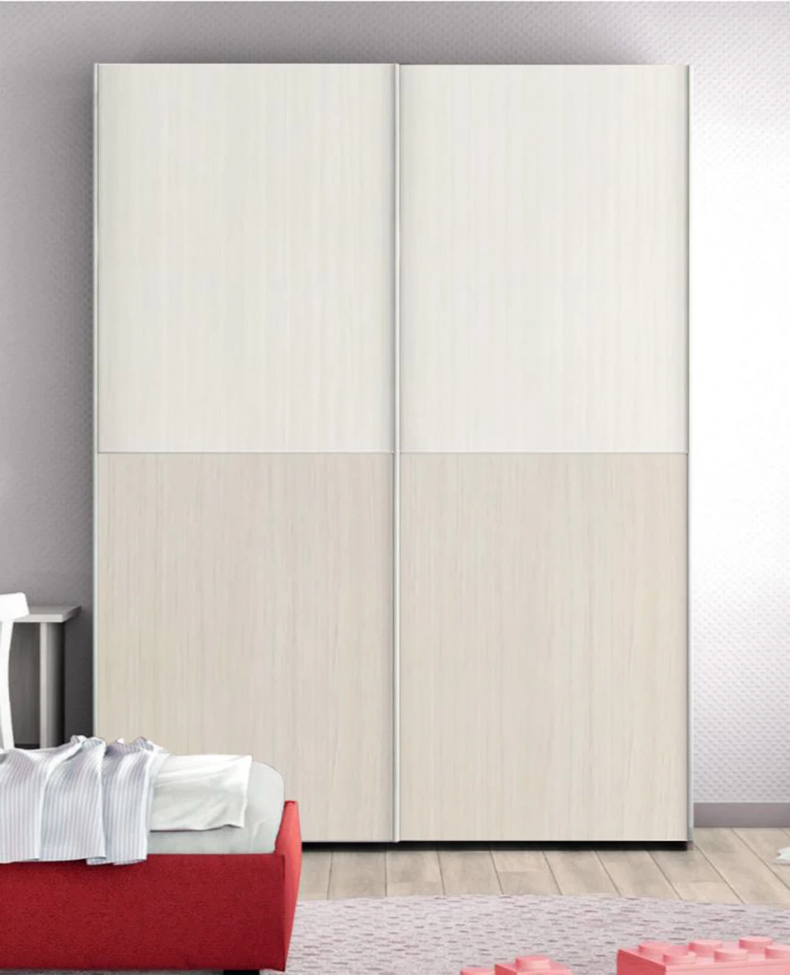 Armadio con 2 ante scorrevoli in finitura Noce brina e Rovere Bianco