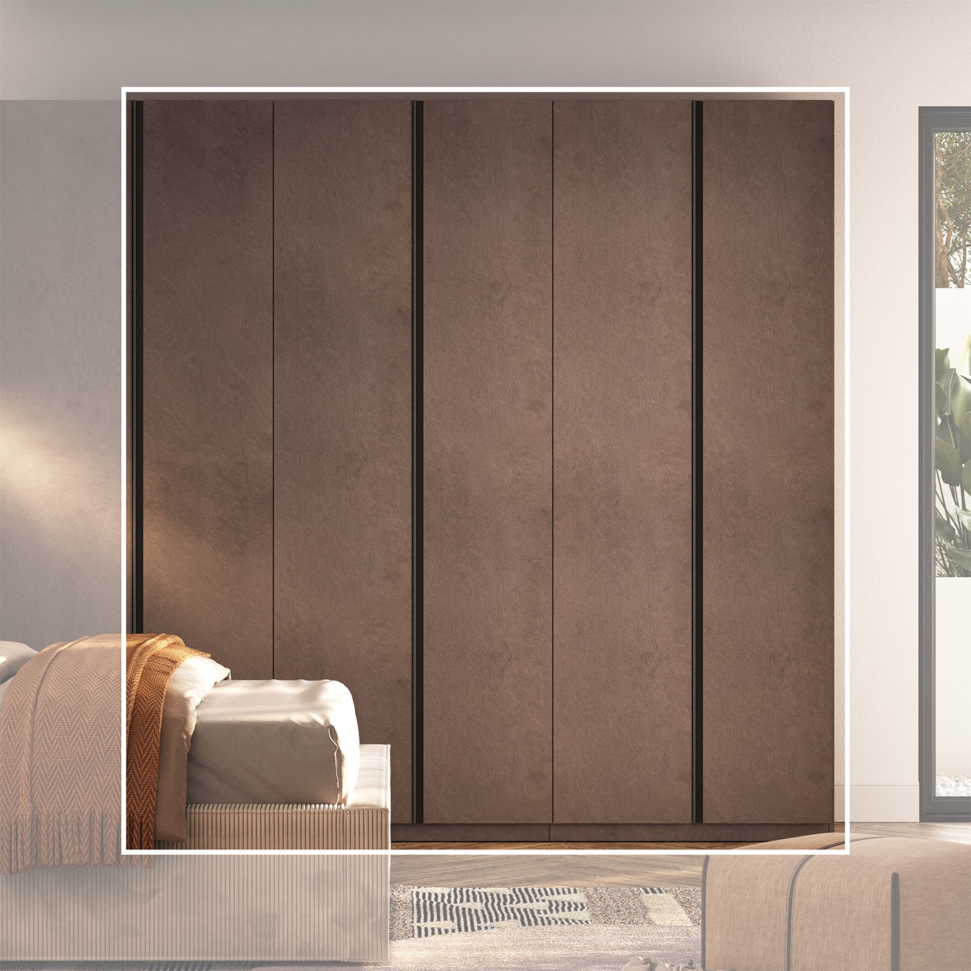 Armadio 5 ante Bronzo, con maniglie Antracite, L.228