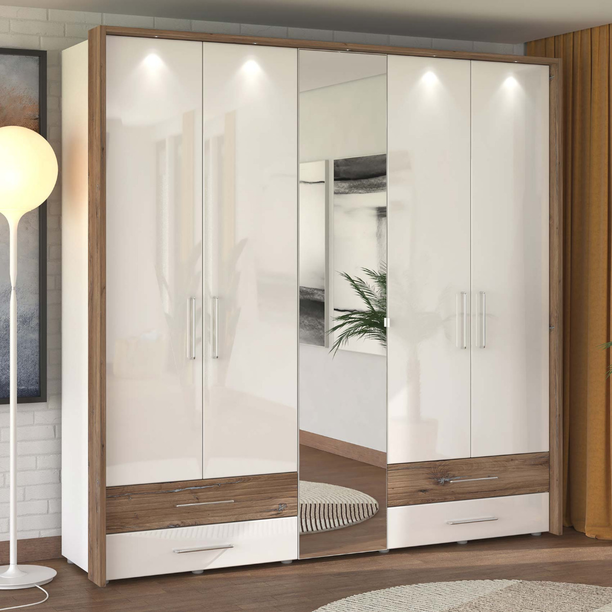 armadio con led bianco lucido ante battenti