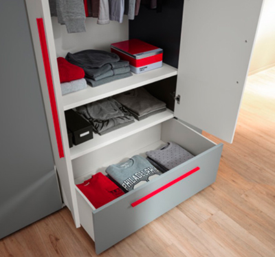 Armadio battente camerette con libreria Moretti Compact, Bianco, Grafite e Ciliegia