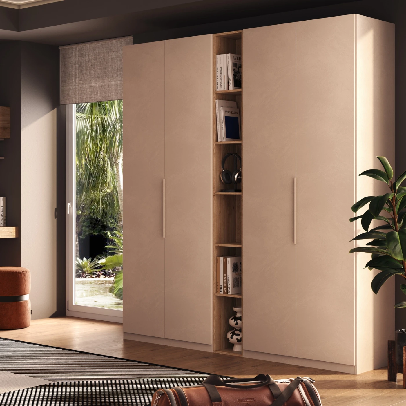 Armadio 4 ante con libreria, Cashmere e Cadiz, L.212