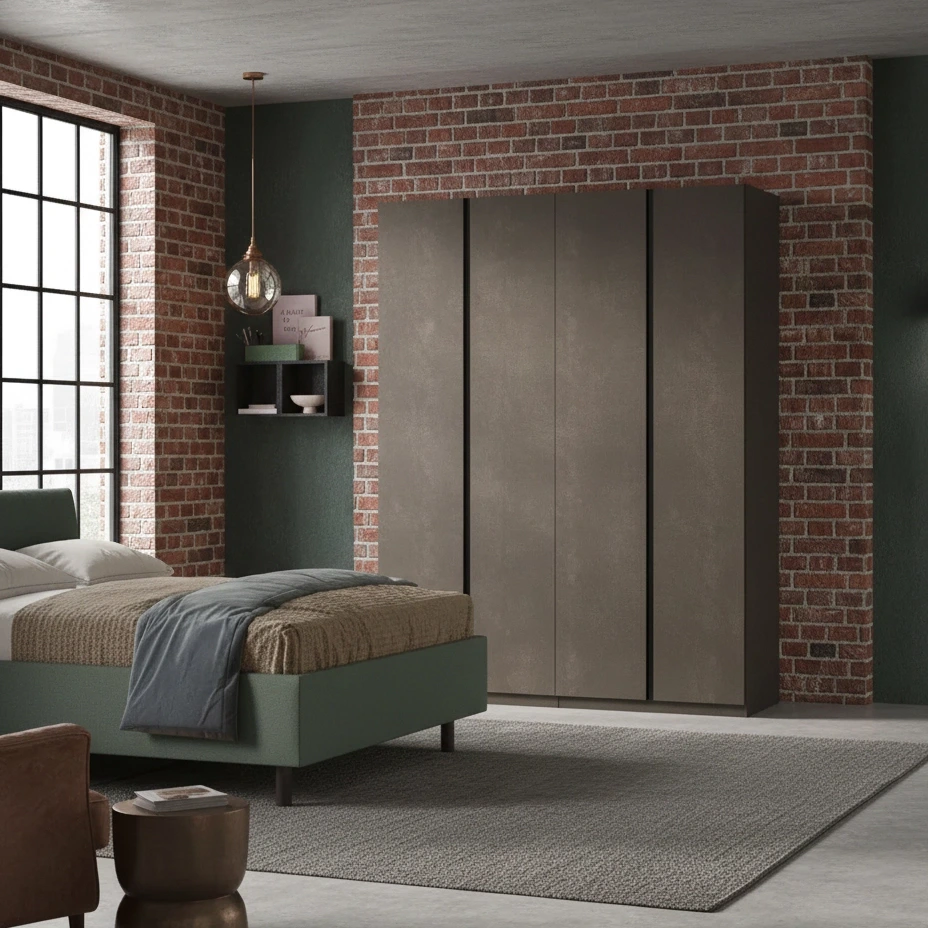 Armadio 4 ante, Bronzo con maniglie gola Antracite, collezione Mondo