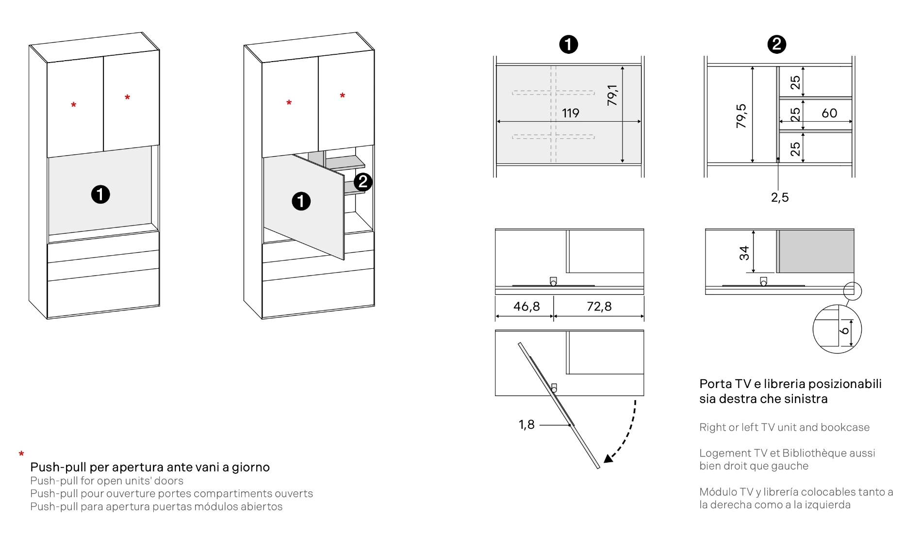 Armadio con pannello tv girevole, Petrolio e Visone, L.214