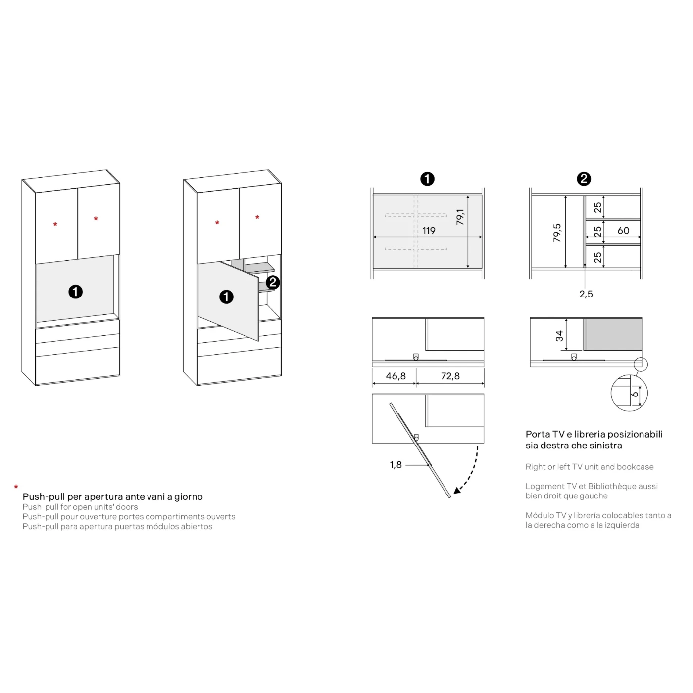Armadio con vano tv, 3 cassetti e 4 ante, Bianco opaco