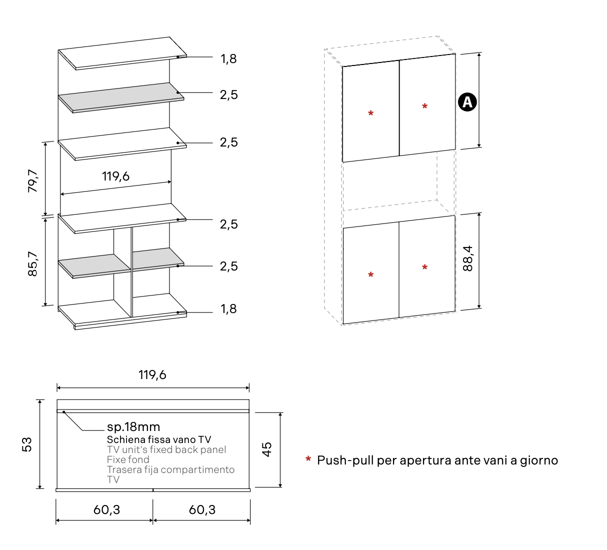 Armadio con vano, 4 ante, Bianco opaco