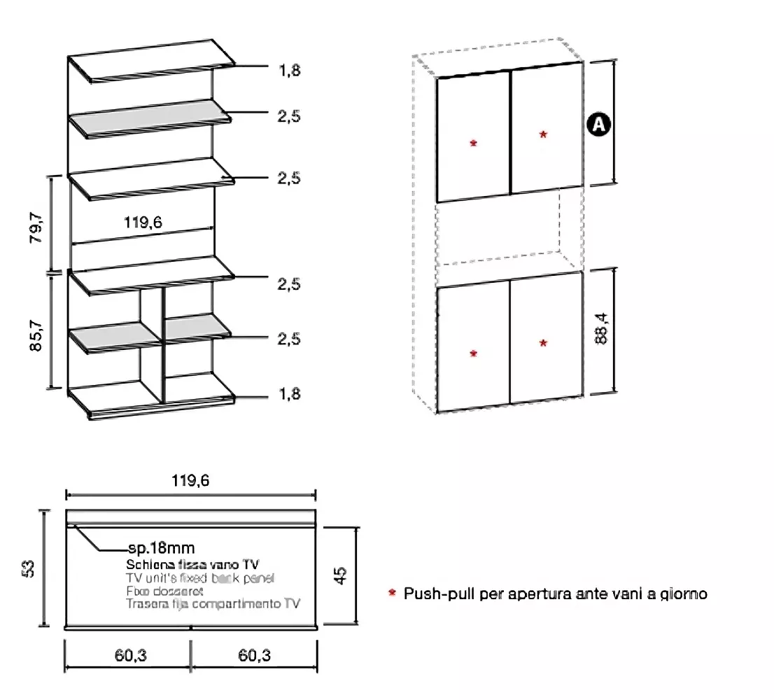 armadio laccato con vano tv