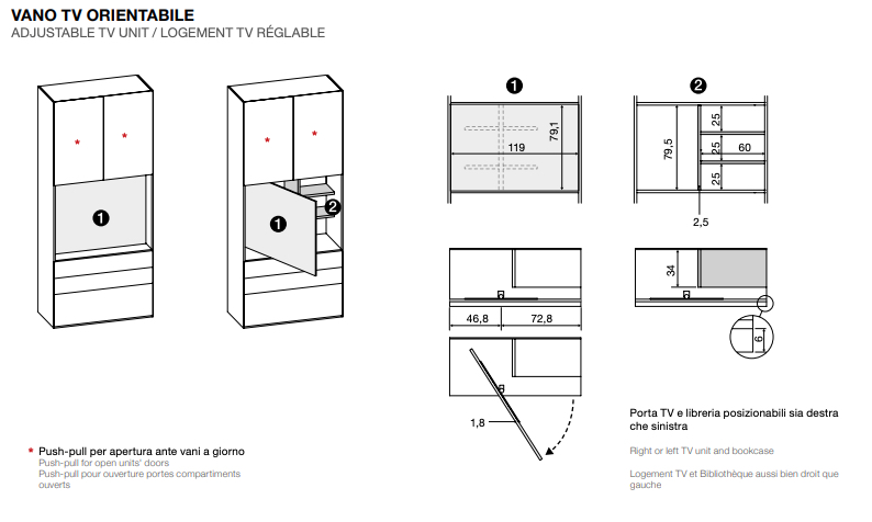 Armadio camera letto con vano tv, Grigio Seta