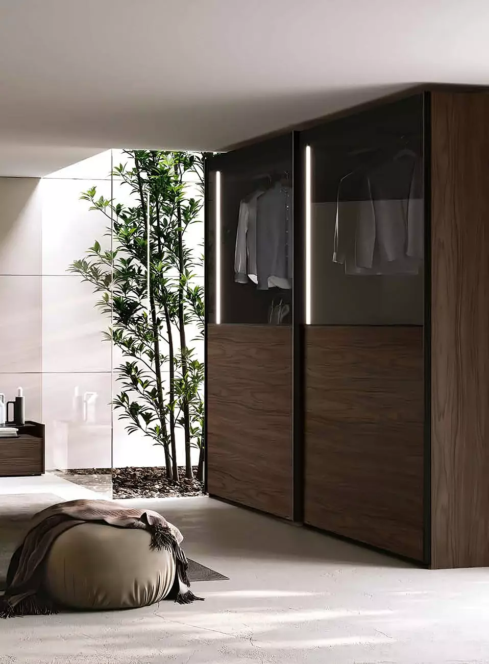 armadio scorrevole 2 ante con vetro fumè