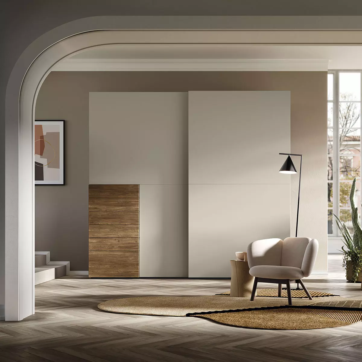 armadio scorrevole con cassetti