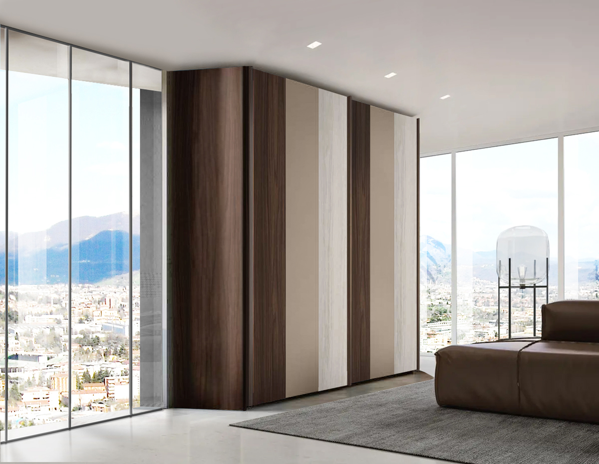 Armadio 2 ante scorrevoli, finitura Noce moro, Visone e Bianco altea 