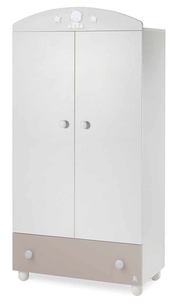 Culla moderna Teddy con ruote, finitura Choco con decori Tortora