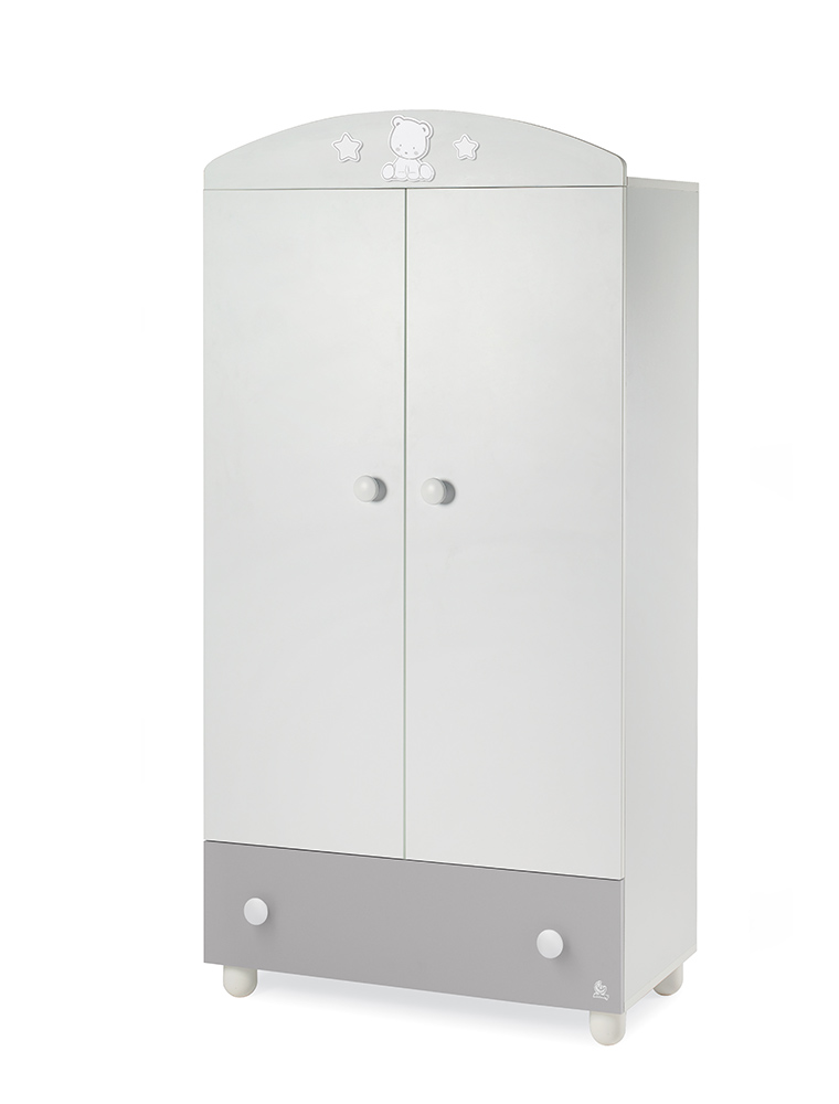 Culla moderna Teddy con ruote, finitura Grigio con decori in tinta