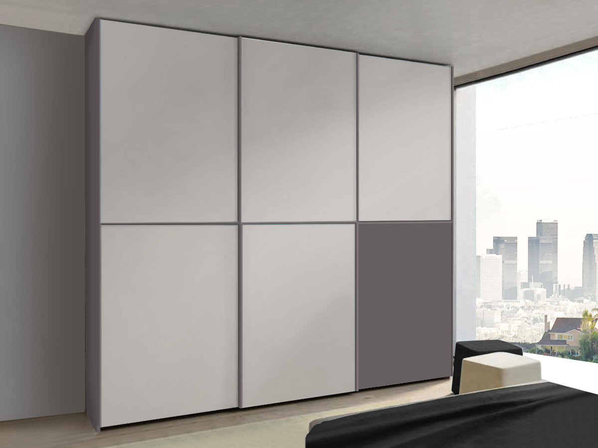 Armadio scorrevole a 3 ante finitura Grigio Dorian e Grigio titanio