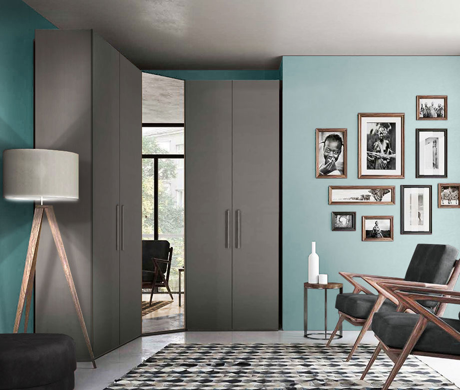 armadio con specchio angolare grigio